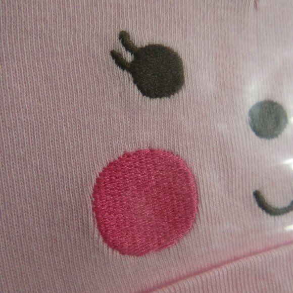 Baby Pink Reindeer knit Hat Cap w Embroidered face Infant Cotton Holiday - Picture 2 of 4